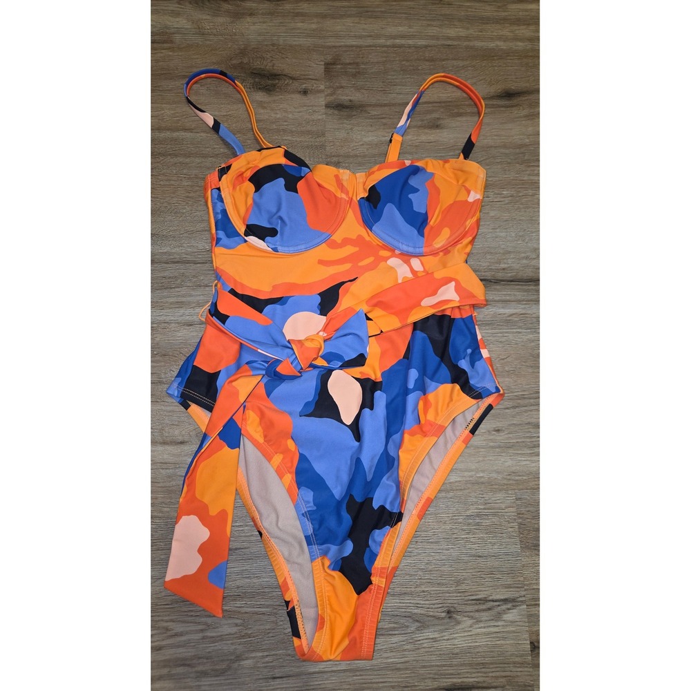 Tabitha Brown size S Camo Belted Tie One-Piece Swimsuit High Cut